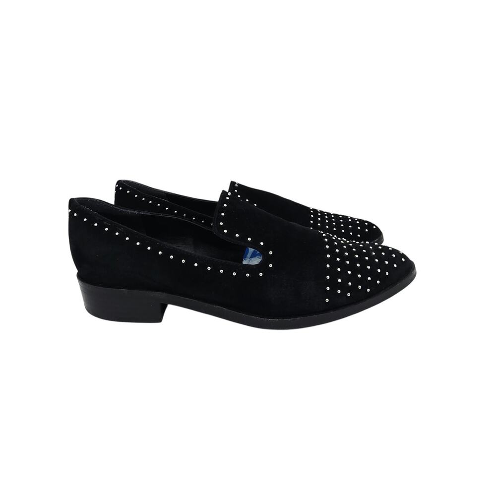 Sigerson Morrison Edna Loafers Flats Studded Suede Leather Black 8.5